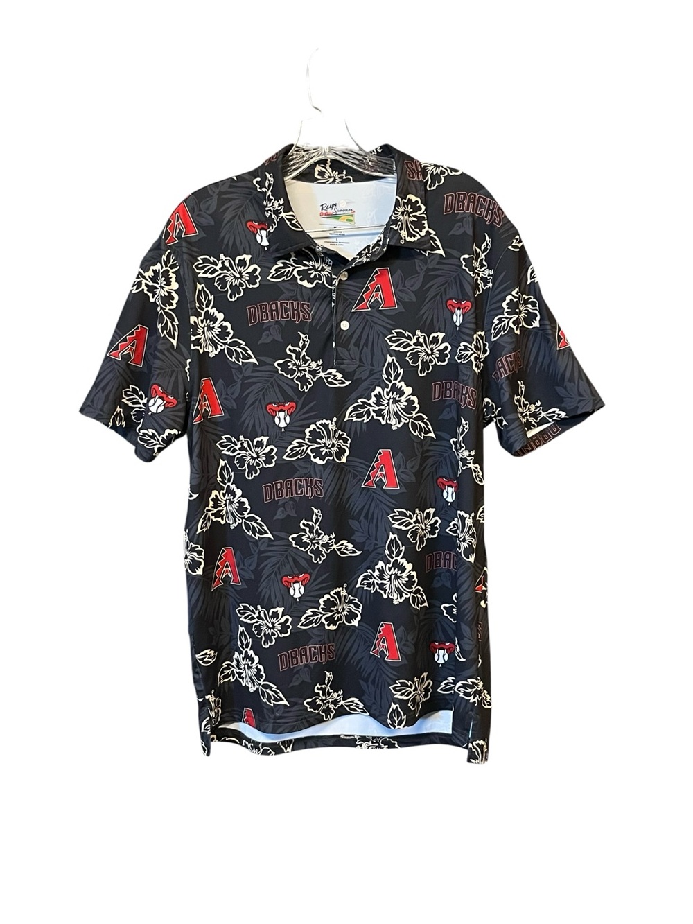 Reyn Spooner Arizona Diamondbacks Polo Men L Black Hawaiian MLB Performance